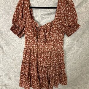 Amazon Rust Floral Puff Sleeve Tiered Mini Dress worn once